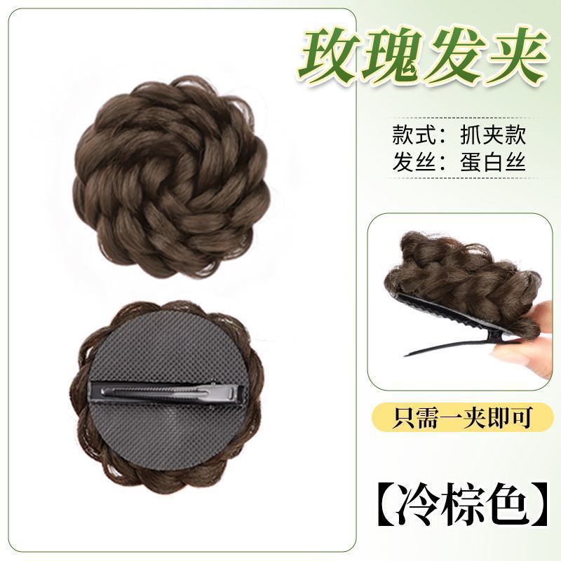 Flor rosa cabeza de capullo bola cabeza peluca clip de agarre estrella femenina mismo estilo flor trenzada cabello perezoso cabello artefacto bolsa de peluca