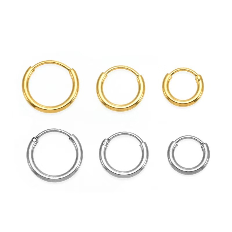 Wholesale Stainless Steel Earrings Electroplated 18K Coil Wire Ear Buckle Men's and Women's Earrings Jewelry Korean Plain Circle Circle
