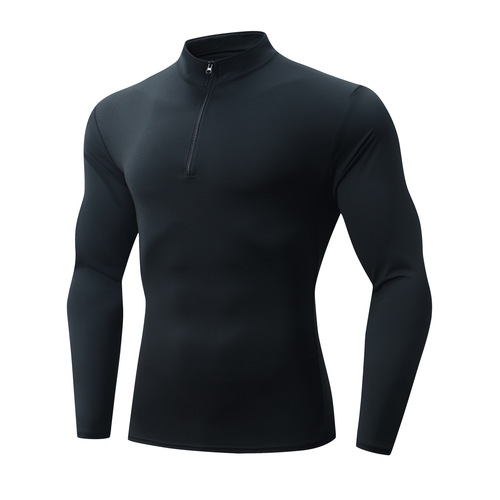 Stand collar half open chest zipper long sleeve tight fitness top men high collar spring and autumn running fitness sports long sleeve