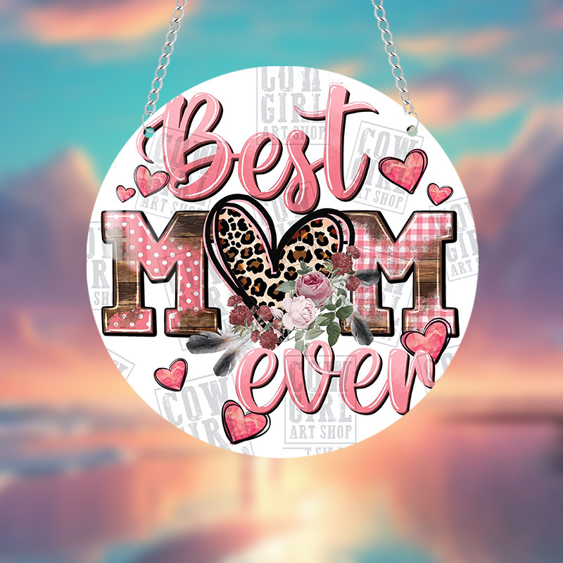 Cross-Border Best Mom Mother's Day Gift Acrylic Disc Pendant Keychain Hook Creative Decoration Cross-Border Best Mom Mother's Day Gift Acrylic Disc Pendant Keychain Hook Creative Decoration