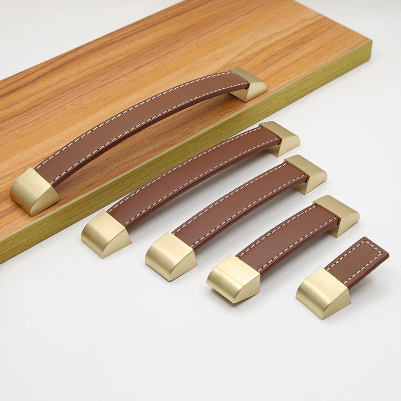 Ручка из золотистой матовой кожи для мебели, багажа, шкафа, комода, ящика, чемодана, квадратная, черно-коричневая