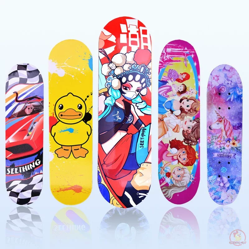 Children's professional skateboard for beginners, scooter for men and women on four wheels with two curved ends, 12 years, for teenagers