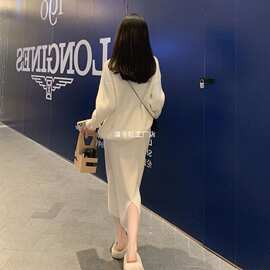 秋冬季网红炸街遮肉显瘦宽松慵懒风针织衫毛衣半身裙两件套装其他