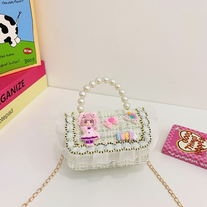 Niñas lindas bolsas de mano de perlas de princesa cadenas extranjeras bolsas de cinturón para niños bolsas de hombro de cambio de dibujos animados para niñas
