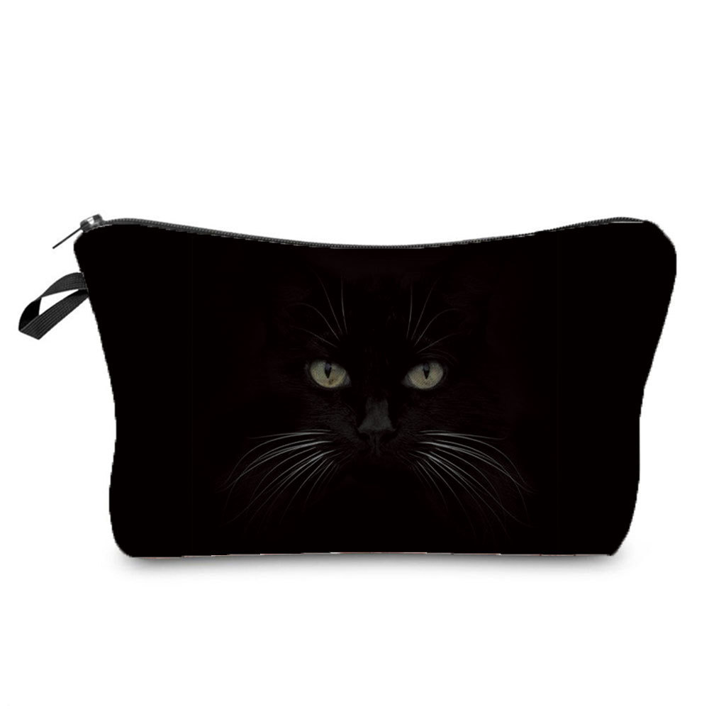 Cat Pattern New Black Cat Printed Travel Simple Wash Bag Women's Cosmetic Bag Travel Portable Zipper Storage Bag Printable
