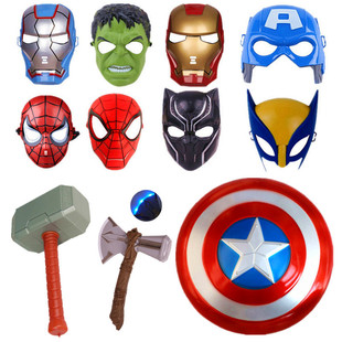 Children's Superhero Spider-Man Mask Hulk Luminous Mask Captain America Shield Thor Ax Game Toy