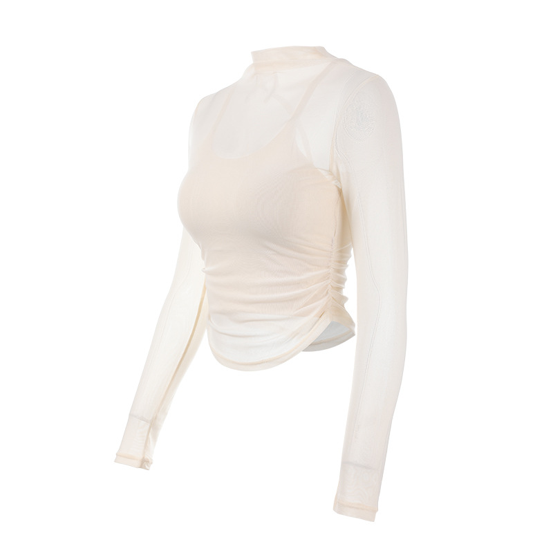 Netsuit para mujeres con cojín de pecho temperamento primavera y verano blusa de adelgazamiento pilates gimnasio mangas largas