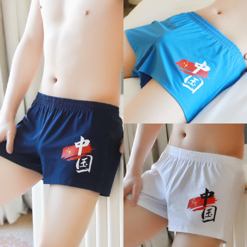 Men's pure cotton loose straight leg pants, large size, personalized four-sided pants, youth sports briefs, arrow-shaped underwear