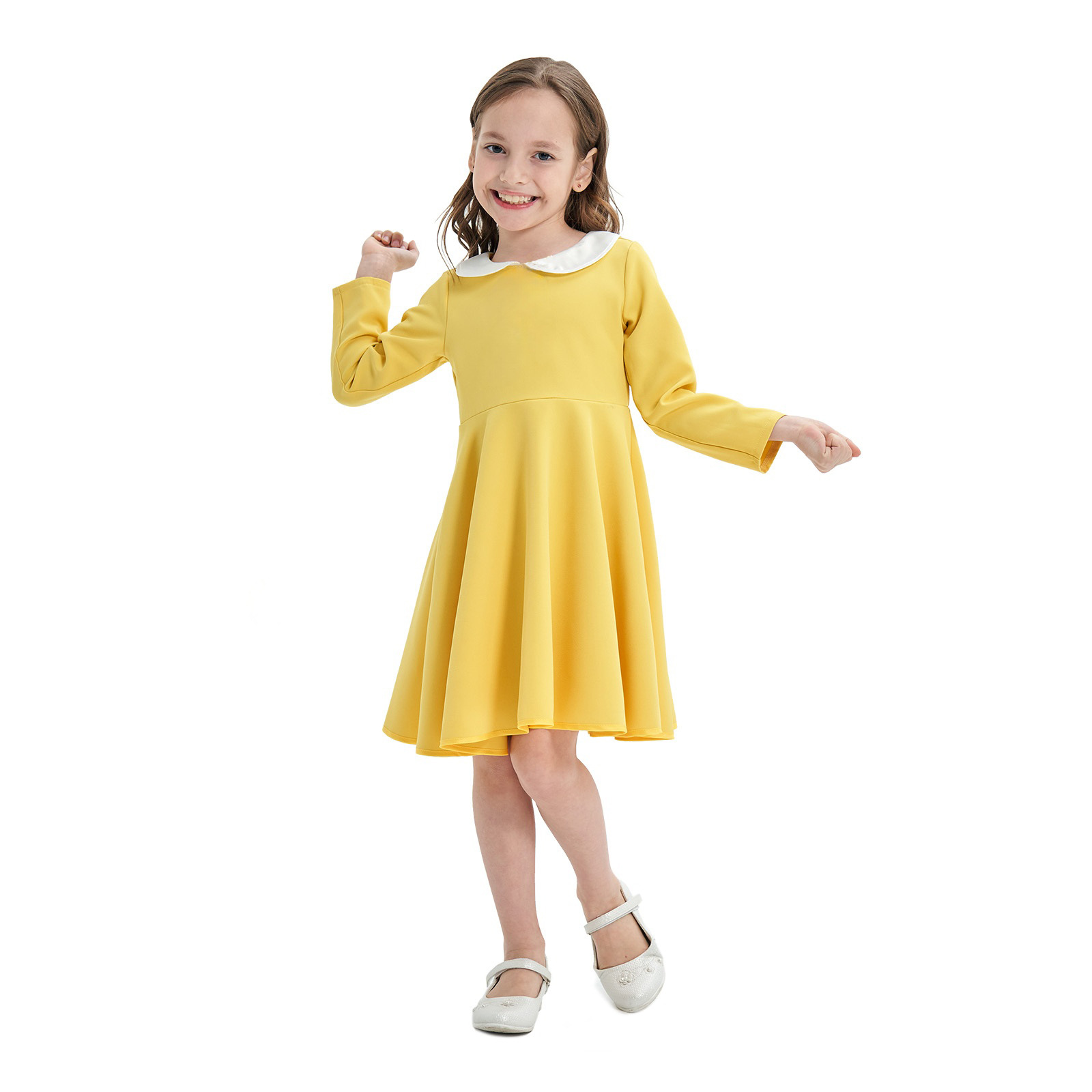 Amazon eBay manga larga nuevo vestido de niñas transfronterizas estilo universitario falda de color de contraste versátil para niños
