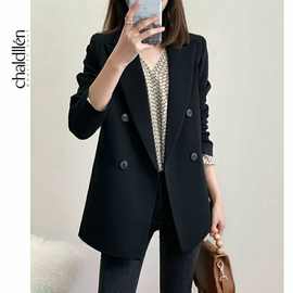 黑色小西装外套女中长款新款春秋韩版网红英伦风秋季时尚双排其他