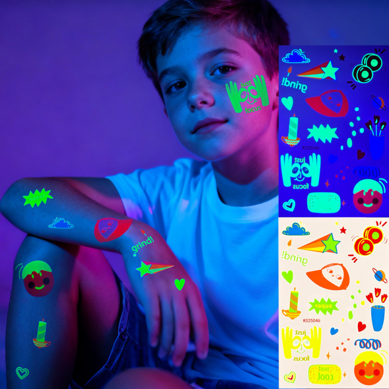 Cross-Border Fluorescent Tattoo Stickers, Cartoon Cute and Fun Night Club Face and Body Glow Stickers, Waterproof Temporary Decorative Stickers