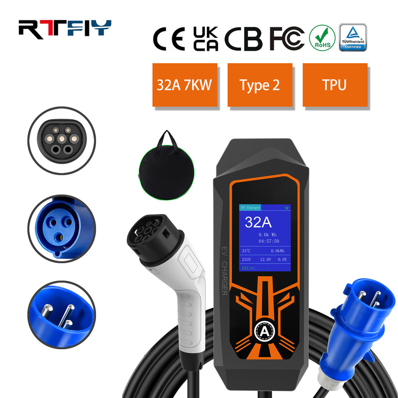 New energy electric vehicle charging gun 32A 7KW charger household portable car-mounted charging AC charging gun
