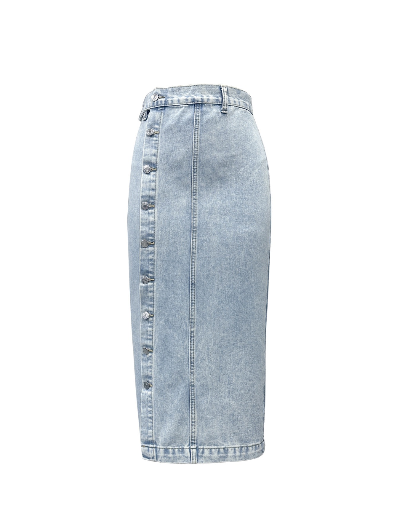 High-Waisted Slit Denim Midi Skirt Irregular Design Women's Clothing Fashionable Bottoms_ecoleips.com