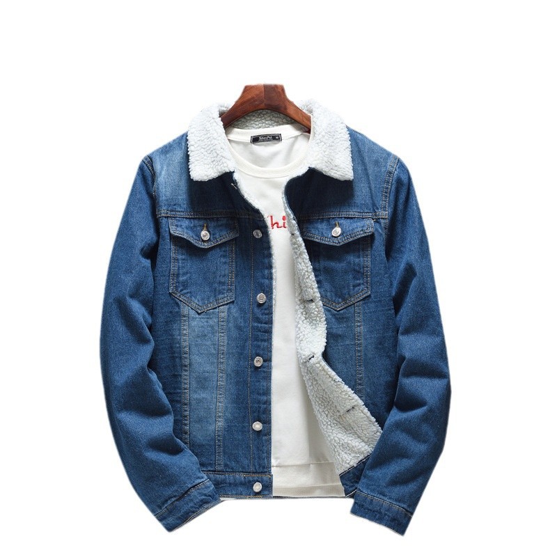 Herrenbekleidung Herren Winter Lammfell Blau Jeansjacke Slim Fit Langarmjacke Plus Samt Denim Top Jugend_voghion.com