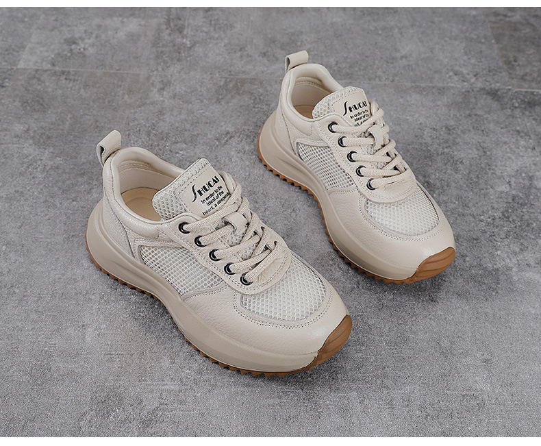 Giày sneaker nữ chunky đế dày da bò lỗ thoáng khí — màu trắng chi tiết 13