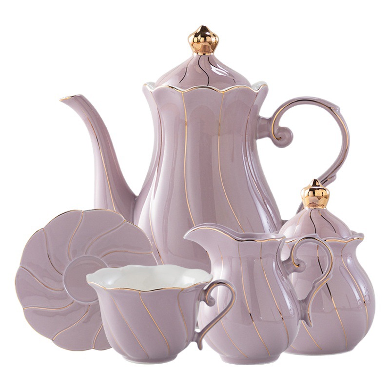 Nórdico de oro ligero lujoso Feng Shui conjunto de tazas de cerámica hervidor de agua set de regalos con bandeja transfronteriza