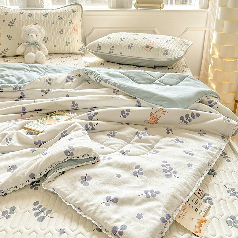 Colcha de verano de hilo de doble capa de verano, versión delgada, lavable a máquina, dormitorio de estudiantes, colcha de aire acondicionado, colcha doble de verano