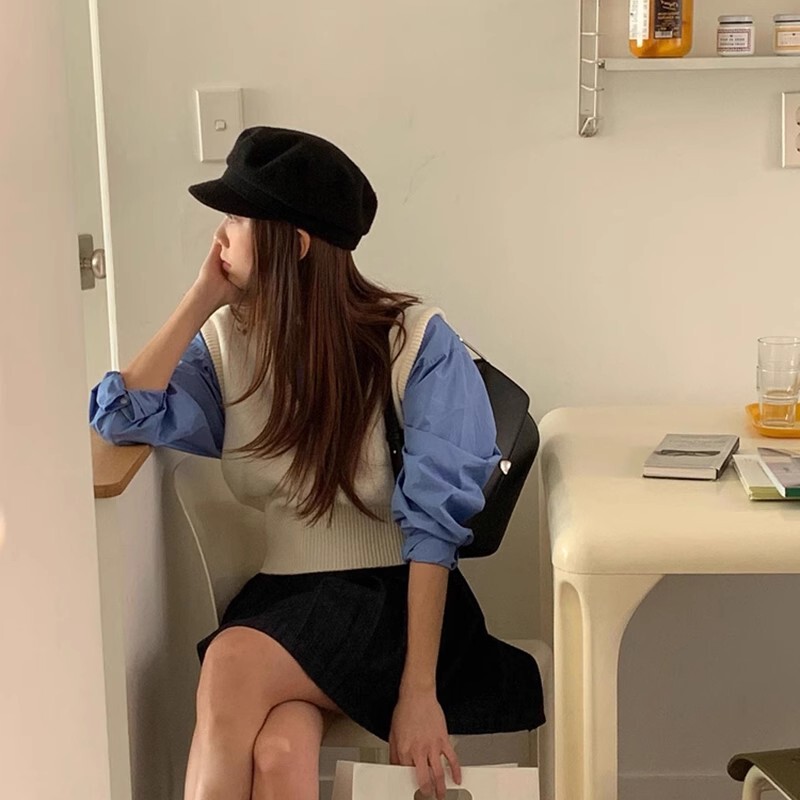 韓国の金の帽子の女性の秋冬の気質のウールはベレーの帽子のinsの復古の英倫の平頂の百合の子供の帽子です。|undefined