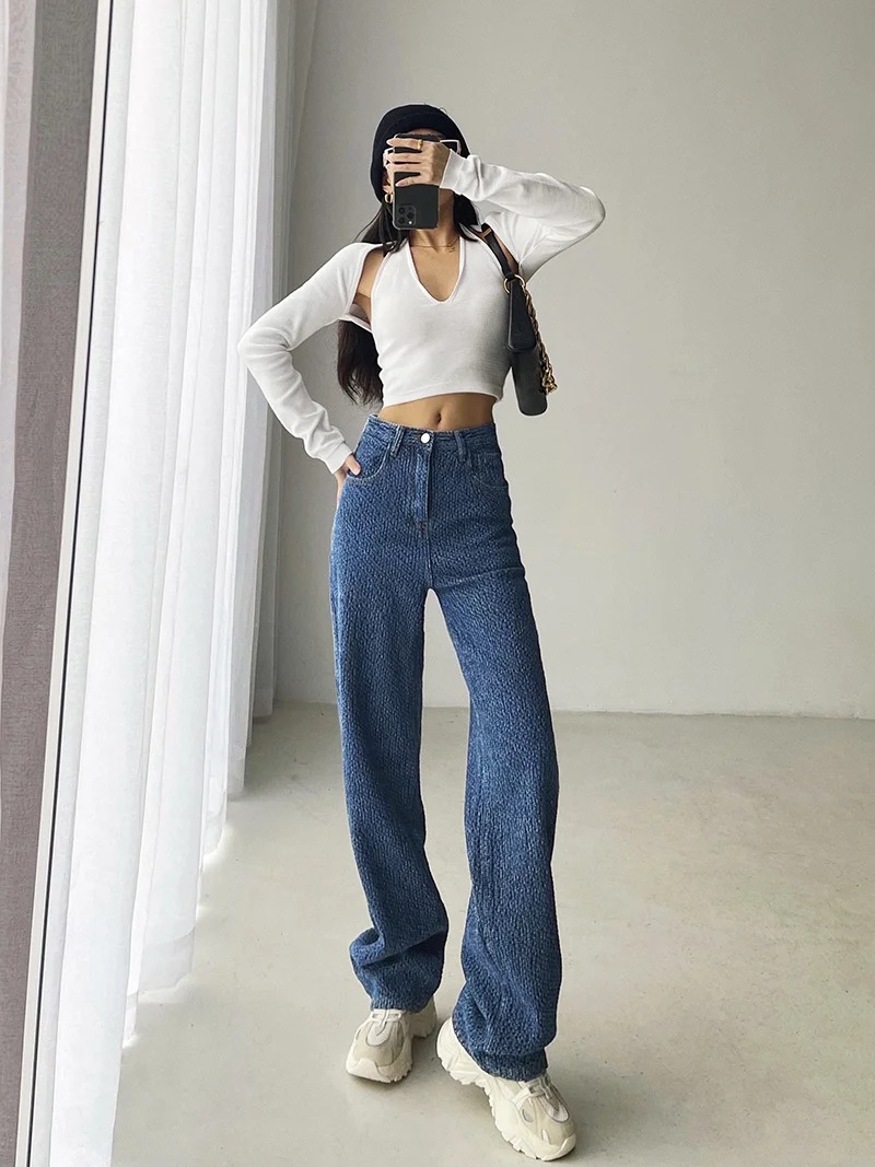 Knitted wide-leg jeans  NSHS35384