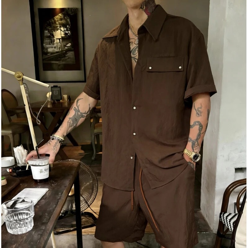"Old Money Style Ice Silk Quick-Dry" Casual Loose Short-Sleeve Shirt for Men, Available as a Complete Set H88013/Tp58
