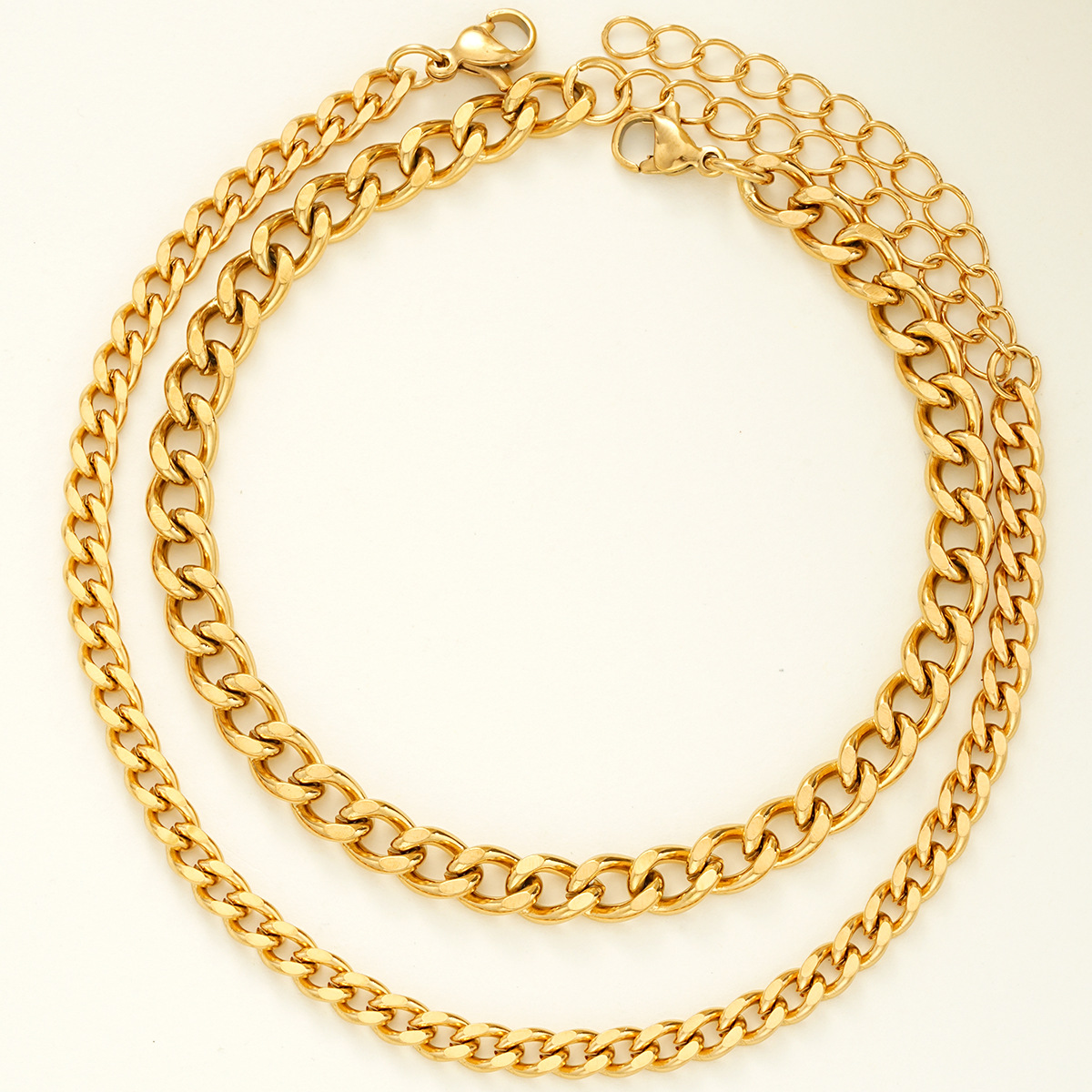 new stainless steel chain bracelet 2-piece set Cuba thickness adjustable men's and women's multi-layer bracelet suit_voghion.com