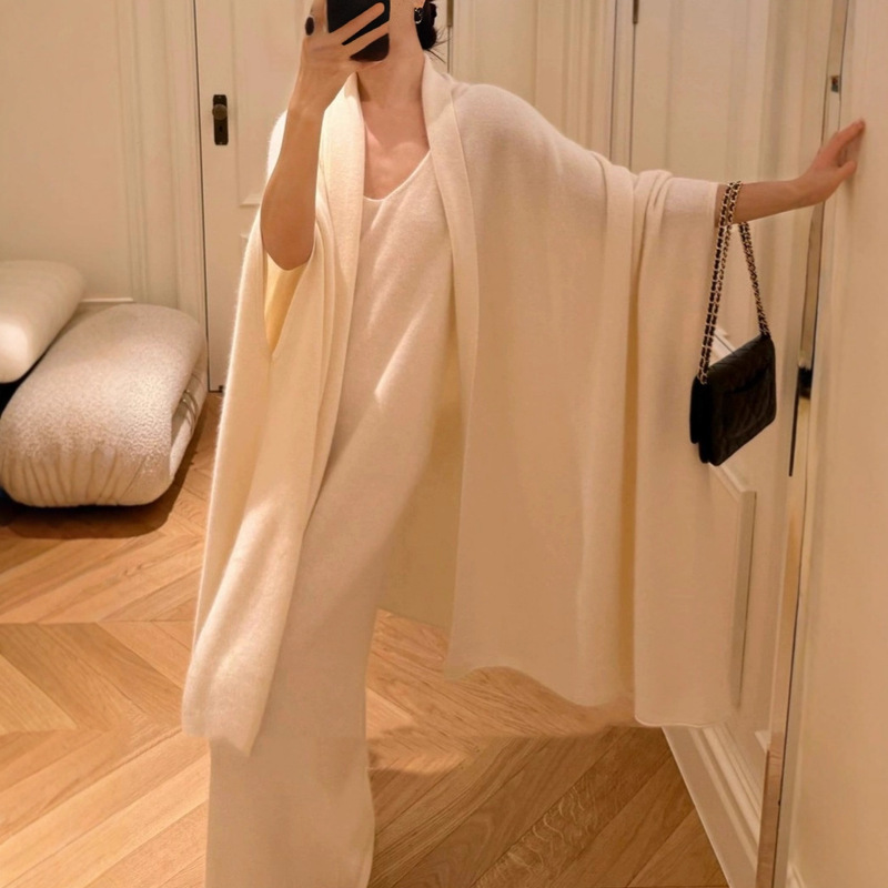 Autumn and Winter Elegant Suspender Dress Cape Shawl Sweater Two-Piece Set for Women Cross-Border Export European Station Knitted Suit