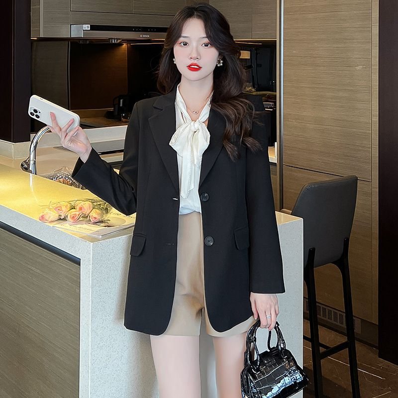 Elegant women's suit jacket, spring and autumn style, Korean style, preppy, slightly loose, casual, petite style