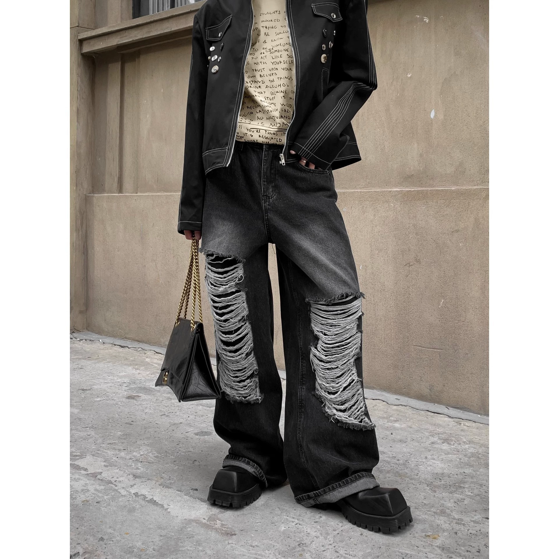 Американские высокие улицы дыры с патчем джинсы для мужчин ретро старые модные прямые модные повседневные дизайнерские брюки трансграничные