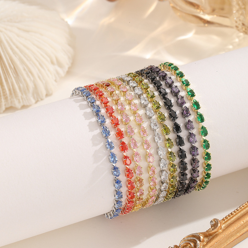 2026 New Style Colorful Water Drop Zircon Jewelry, Personalized Sweet and Luxurious High-End Tennis Bracelet for Women Wholesale