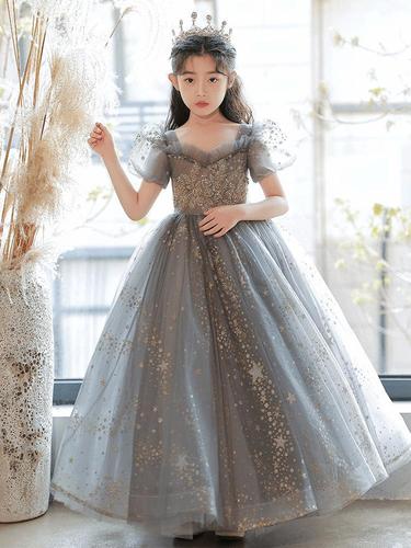 Children's formal wear 2024 spring new style fairy girl piano show puffy skirt host evening dress 