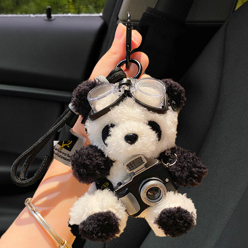 Lindo oso llavero de coche muñeca de felpa de mujer colgante de coche llavero hebilla de llave colgante de bolsa anti-pérdida