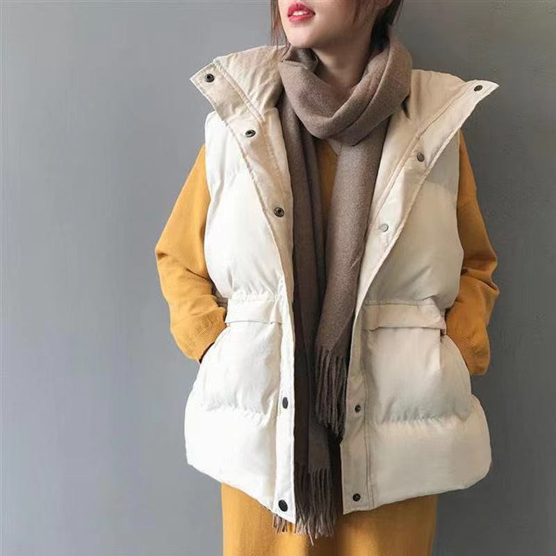 2023 Otoño e Invierno Nuevo estilo coreano suelto corto abajo Chaleco de algodón abrigo de las mujeres todo fósforo chaleco abrigo de pan