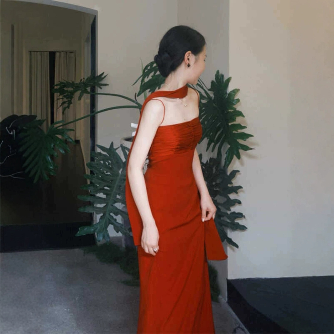 Toast Dress Bride Morning Robe Sling Red Niche High-end Engagement Wedding Light Dress dress Can Wear at Normal