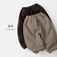 儿童加绒加厚卫裤休闲裤子男女宝宝韩版宽松保暖裤冬季新童装批发