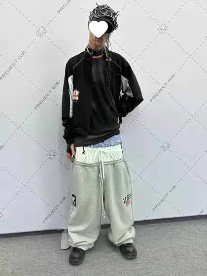 Trending Cross-border Grailz Project Triple Waistband Sweatpants Unisex Baggy Patchwork Embroidered Versatile