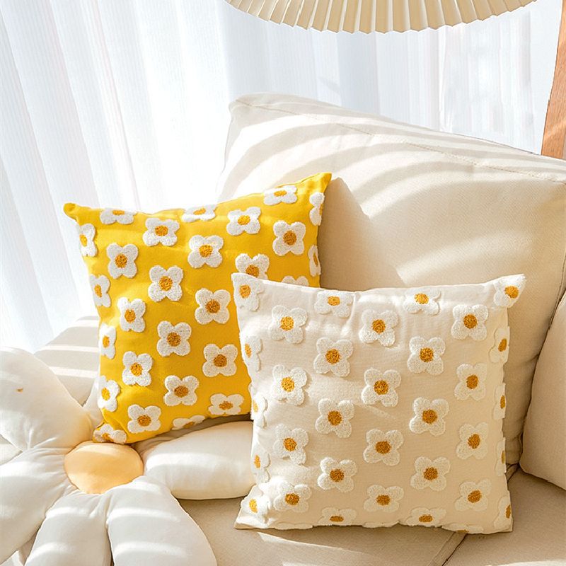 Fresh cream Daisy embroidered pillowcase without core sofa bedside cushion super soft combination waist pillow pillow