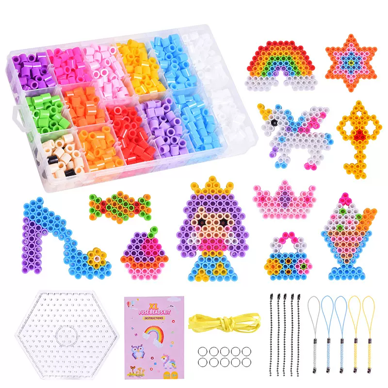 亚马逊跨境新款10mm拼豆套装手工diy益智玩具拼豆材料包套装批发
