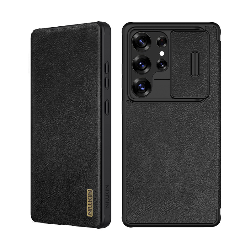 Ốp lưng NILLKIN Qin series PRO cho Samsung S25 Ultra – bao da gập bảo vệ ống kính, chống rơi — Qin series PRO màu đen, Qin series PRO màu nâu, Samsung S25 ULTRA