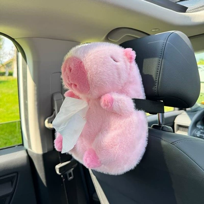 Creative Cartoon Plush Tissue Box | Car tissue box/set - as-shown-in-the-figure-pink-kapibala-elastic-band-style