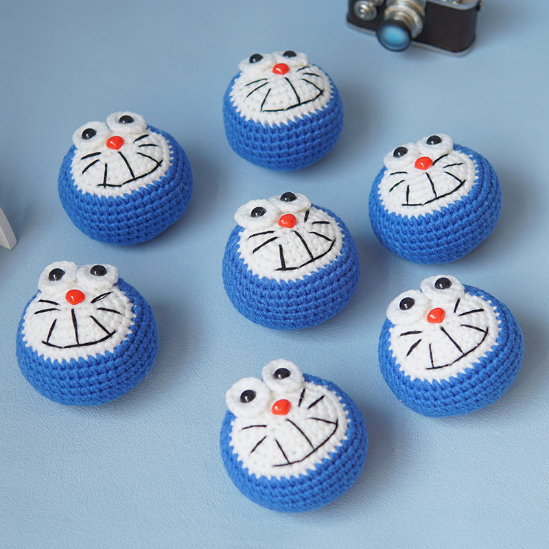 Handmade wool knitted blue cat doll, packaged wool creative pendant, creative gift for girlfriend and best friend