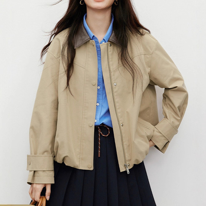 Spring Is Not Late, Street Khaki Windbreaker 25 Autum New Women's Miu Style Lapel Casual Elegant Slim Short Jacket