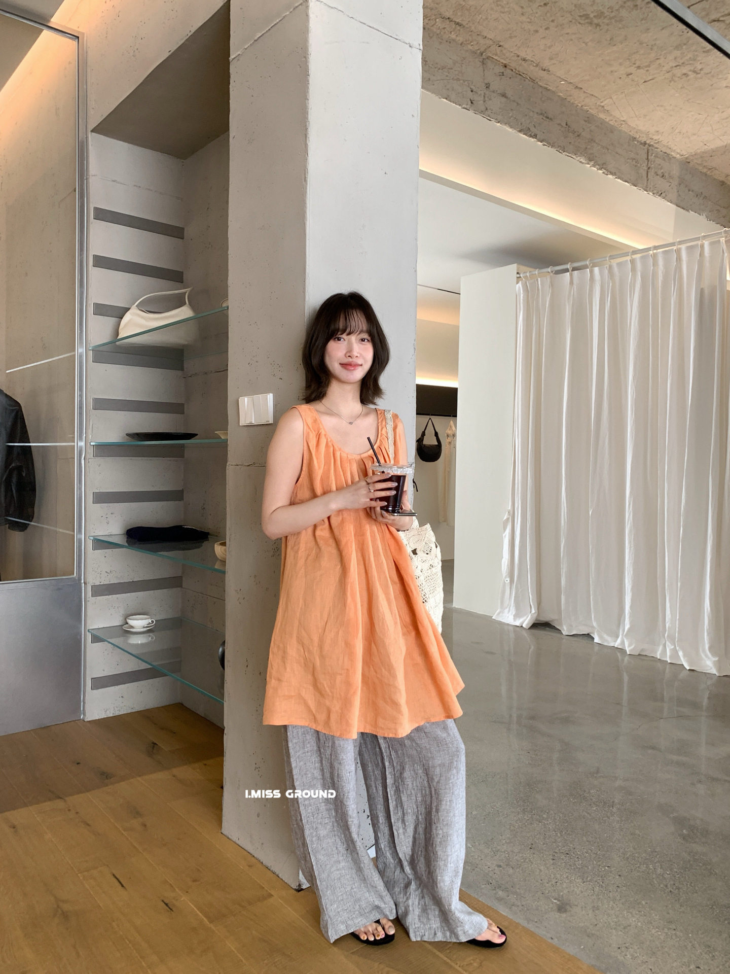 Đầm maxi nữ không tay chất liệu linen phong cách Pháp nghỉ dưỡng — màu cam chi tiết 9