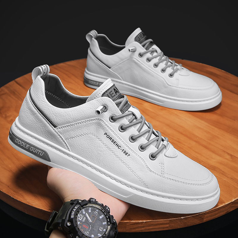Men's Shoes Spring 2025 New Men's Casual Leather Shoes Men's Versatile Sports Trbottomy Shoes Men's Thick-Soled White Sneakers
