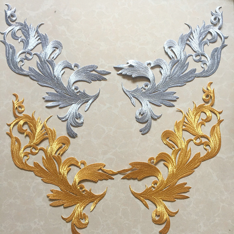 金银线大号刺绣布贴 礼服烫熨补丁古装布贴 舞台服装装饰背胶花贴