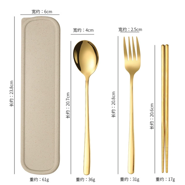 3 pieces of pure gold (spoon+fork+chopsticks+box)