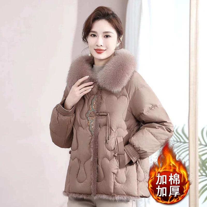 Мама зимняя куртка пуховая хлопчатобумажная куртка 2024 новая женская одежда среднего и пожилого возраста хлопок толстый хлопчатобумажная куртка