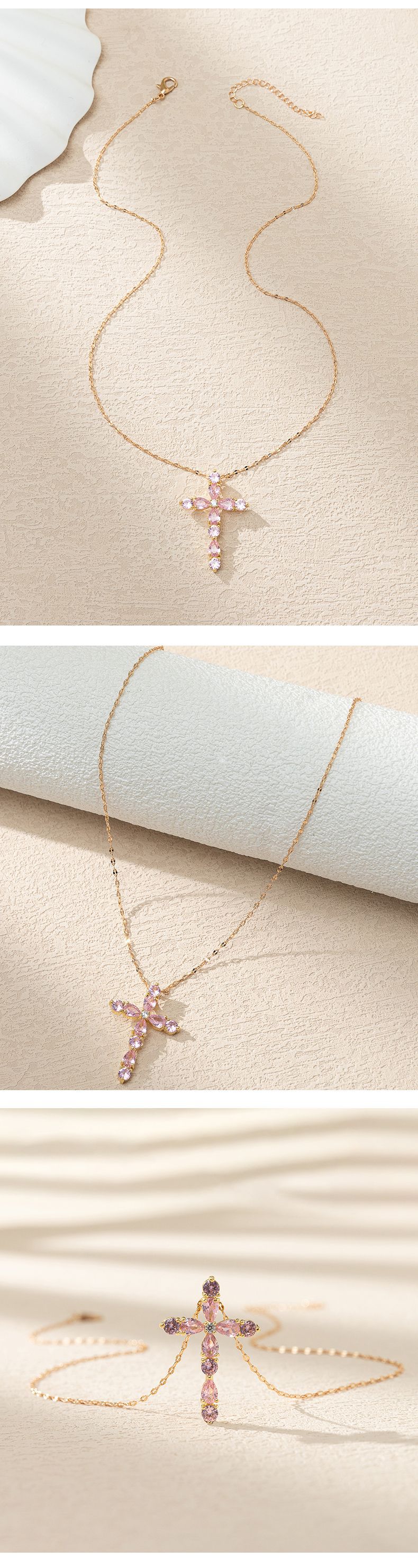 Simple Style Cross Copper Inlay Zircon Pendant Necklace 1 Piece