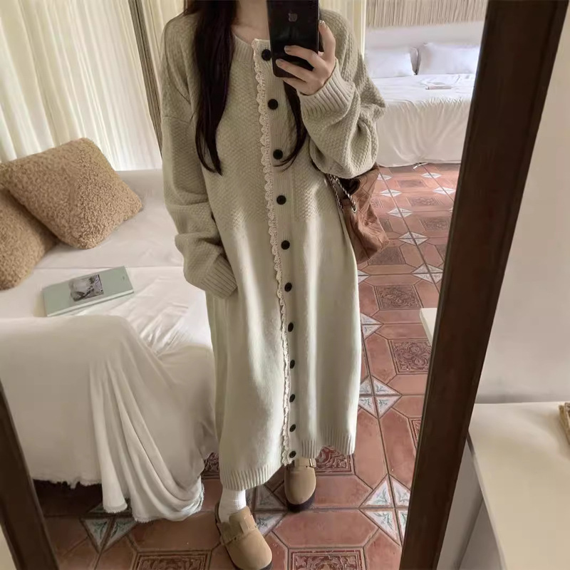日系森女文艺复古慵懒过膝长款连衣裙针织开衫外套大码宽松毛衣女|undefined