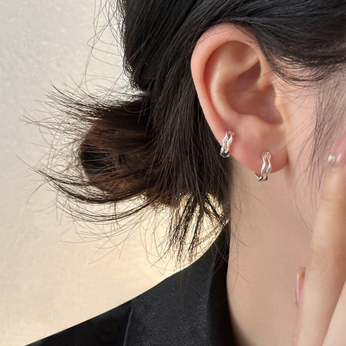 Double Helix Möbius Ring Earrings for Women, Simple and Fashionable, Cool and Trendy, Wave-Shaped Round Plain Hoops