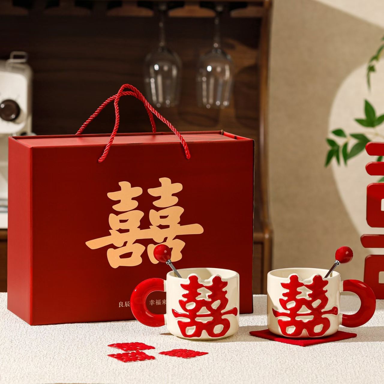Taza de boda creativa con regalo de mano para parejas de moda nacional taza de cerámica taza de agua taza de celebración doméstica